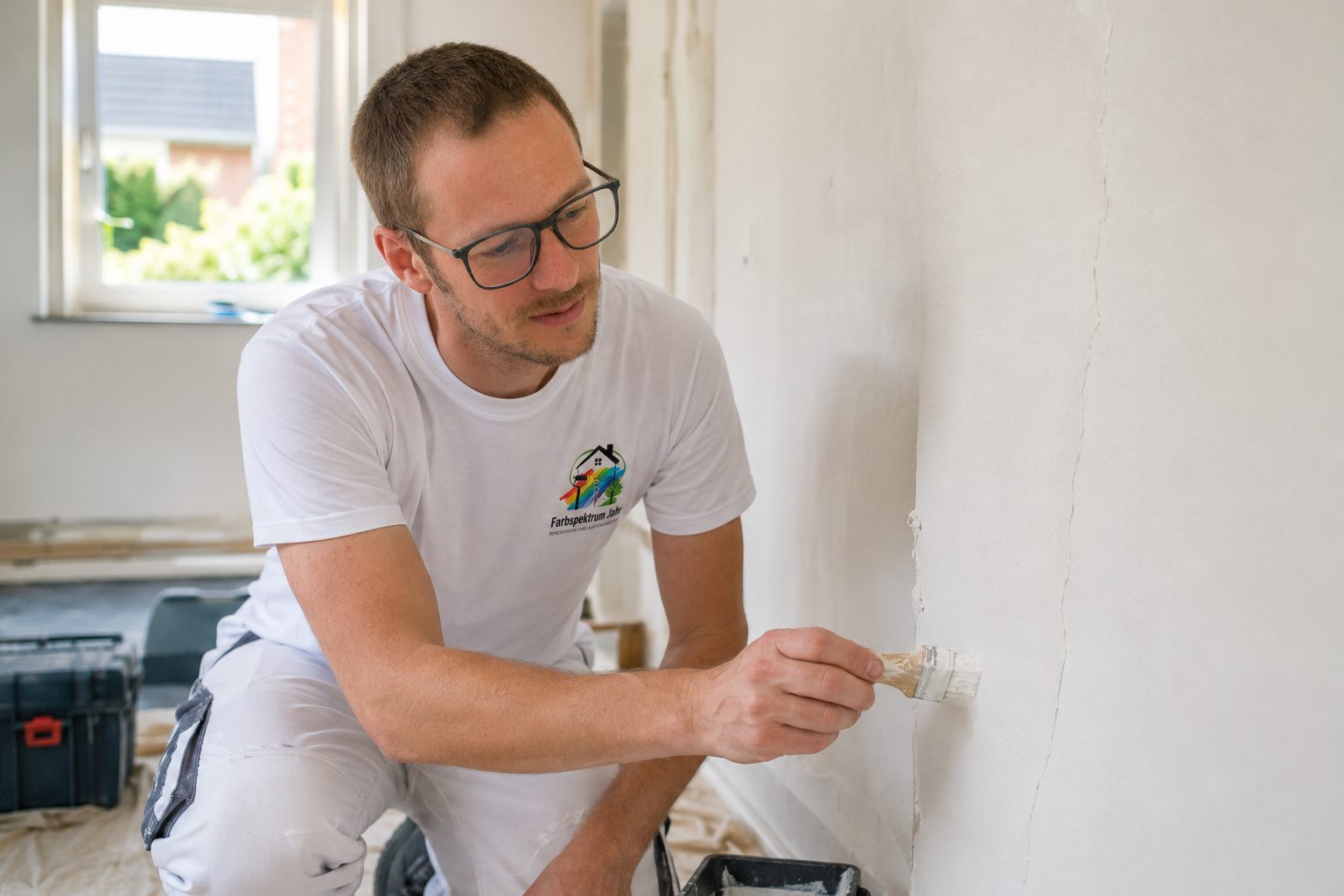 Daniel Jahr streicht eine Wand